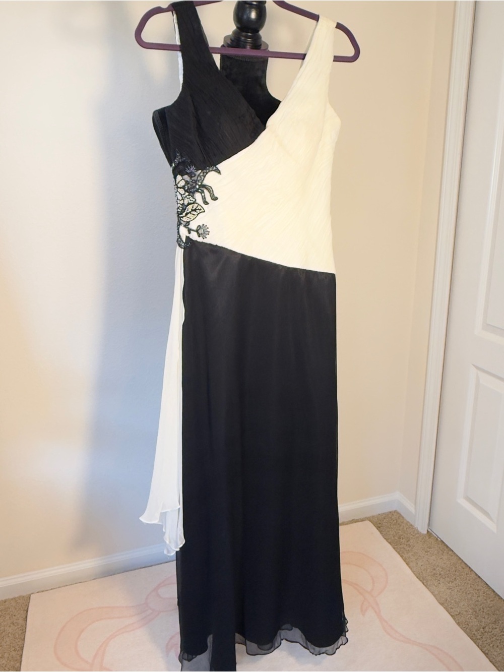 Terani Couture Black and White One-Shoulder Evening Gown